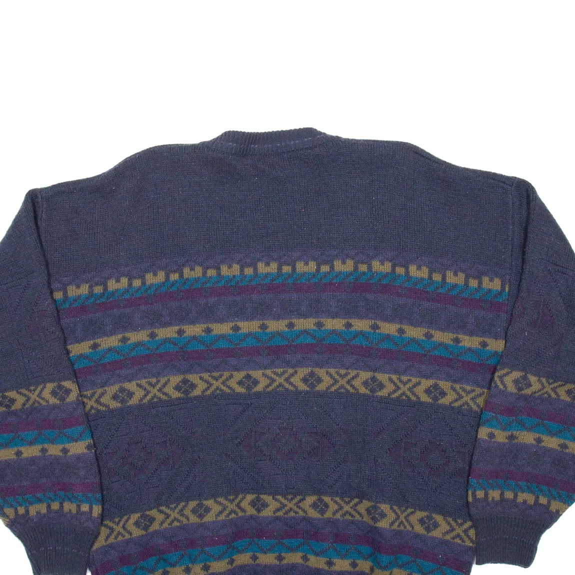 Mens Patterned Cardigan Blue Fair Isle V-Neck Chunky Knit M