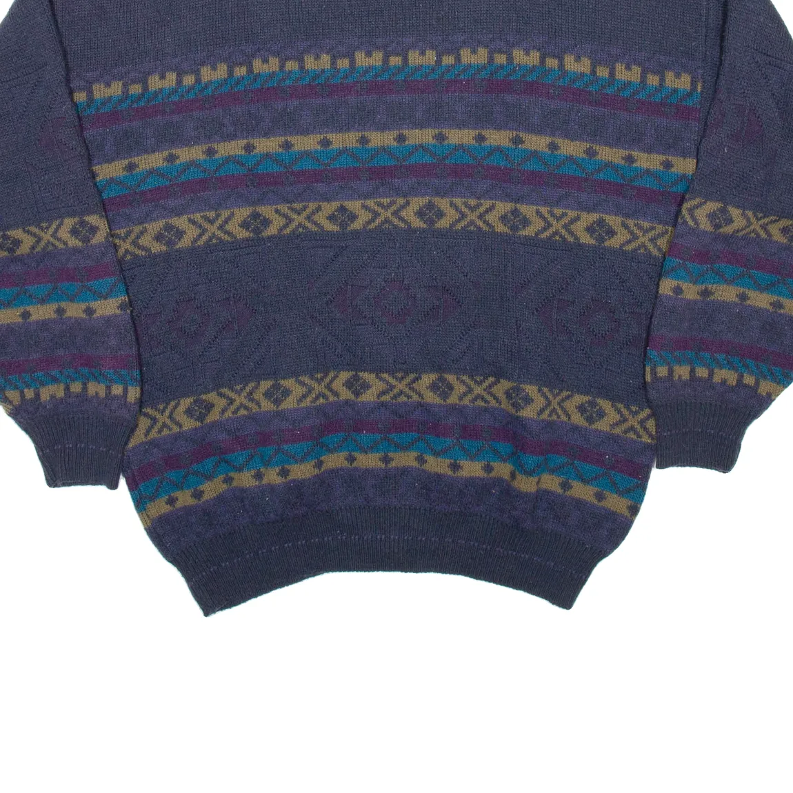 Mens Patterned Cardigan Blue Fair Isle V-Neck Chunky Knit M