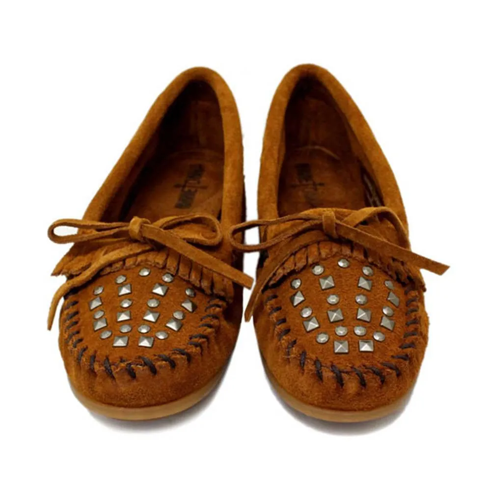 Minnetonka Double Stud Brown Moccasins