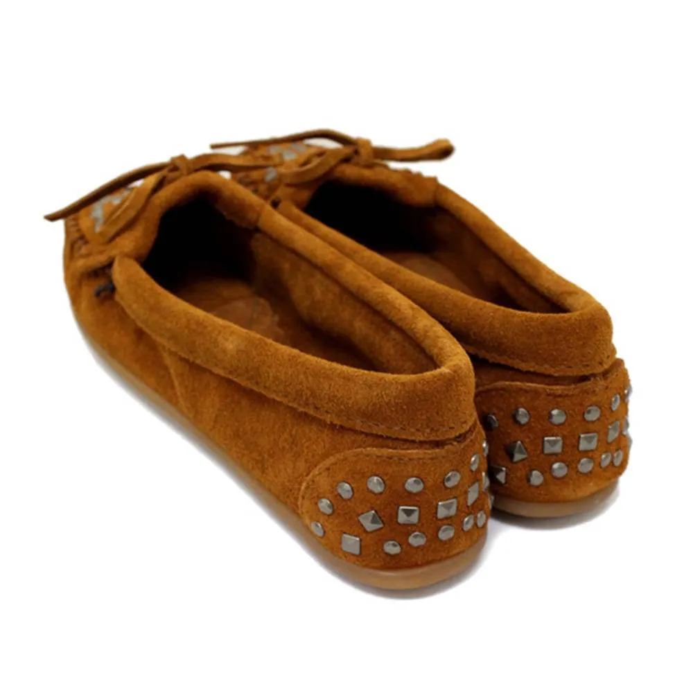 Minnetonka Double Stud Brown Moccasins