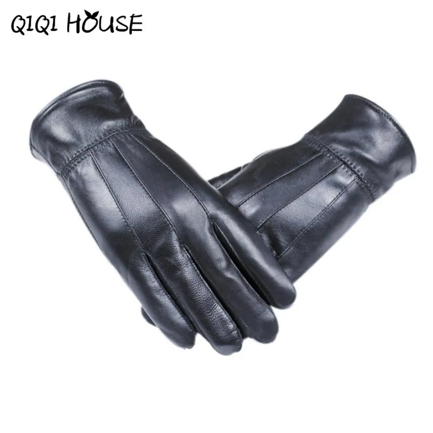 Motorcycle Gloves Mens'Genuine Leather Winter Driving Gloves Sports Running Warm Gloves Black Leather Luva De Couro#B817 SM6