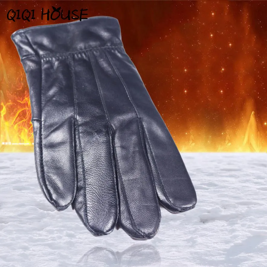 Motorcycle Gloves Mens'Genuine Leather Winter Driving Gloves Sports Running Warm Gloves Black Leather Luva De Couro#B817 SM6