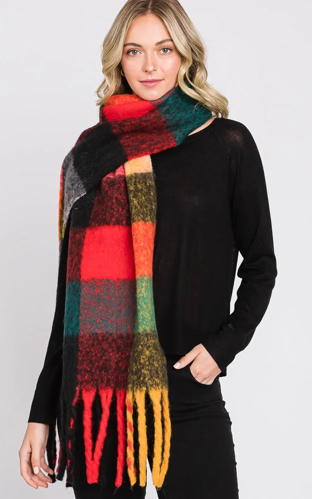 MS0310 MULTI COLOR PLAID SCARF W/FRINGES