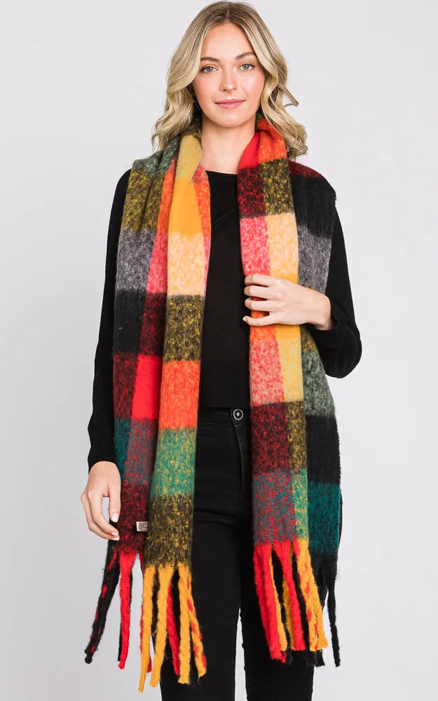 MS0310 MULTI COLOR PLAID SCARF W/FRINGES