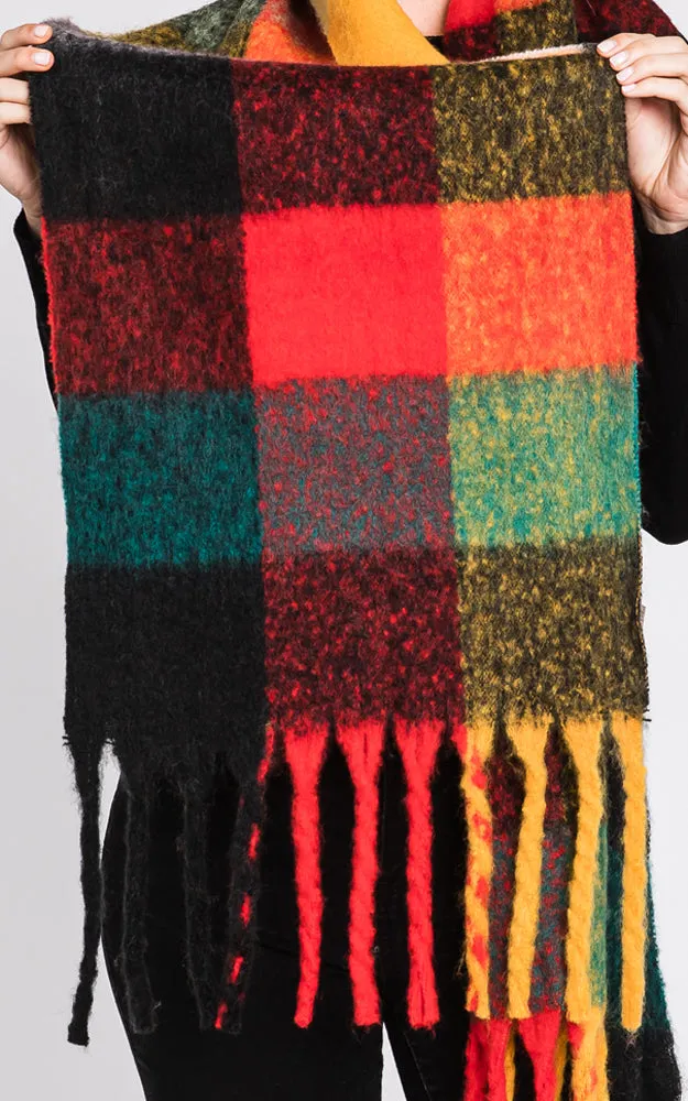 MS0310 MULTI COLOR PLAID SCARF W/FRINGES