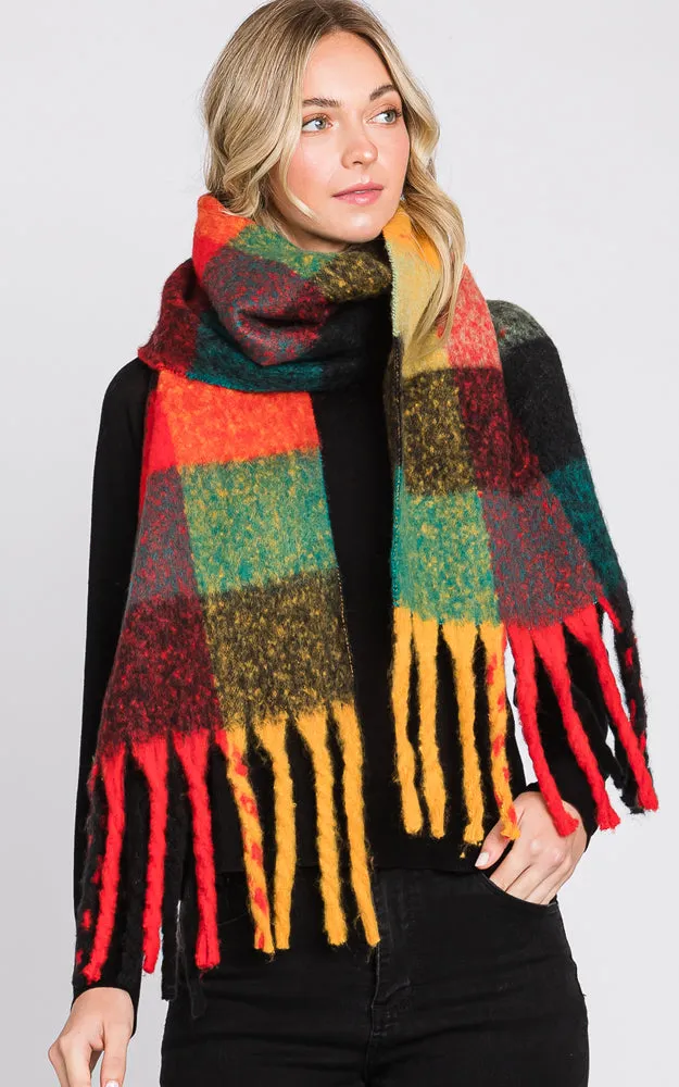 MS0310 MULTI COLOR PLAID SCARF W/FRINGES