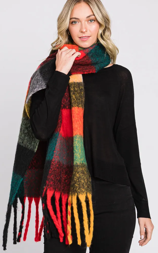 MS0310 MULTI COLOR PLAID SCARF W/FRINGES