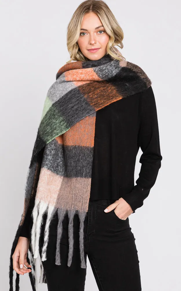 MS0310 MULTI COLOR PLAID SCARF W/FRINGES