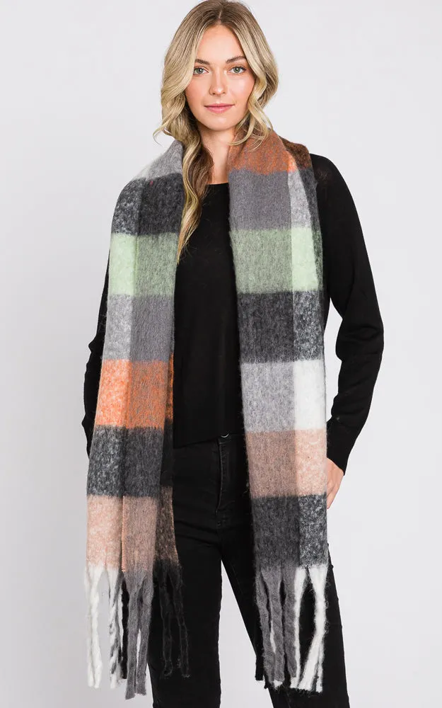 MS0310 MULTI COLOR PLAID SCARF W/FRINGES