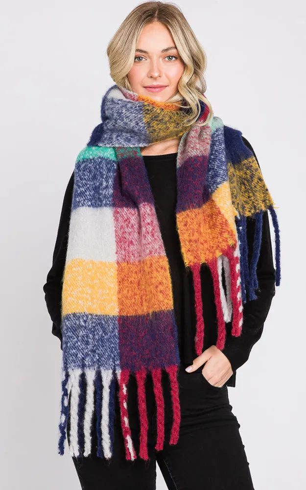 MS0310 MULTI COLOR PLAID SCARF W/FRINGES