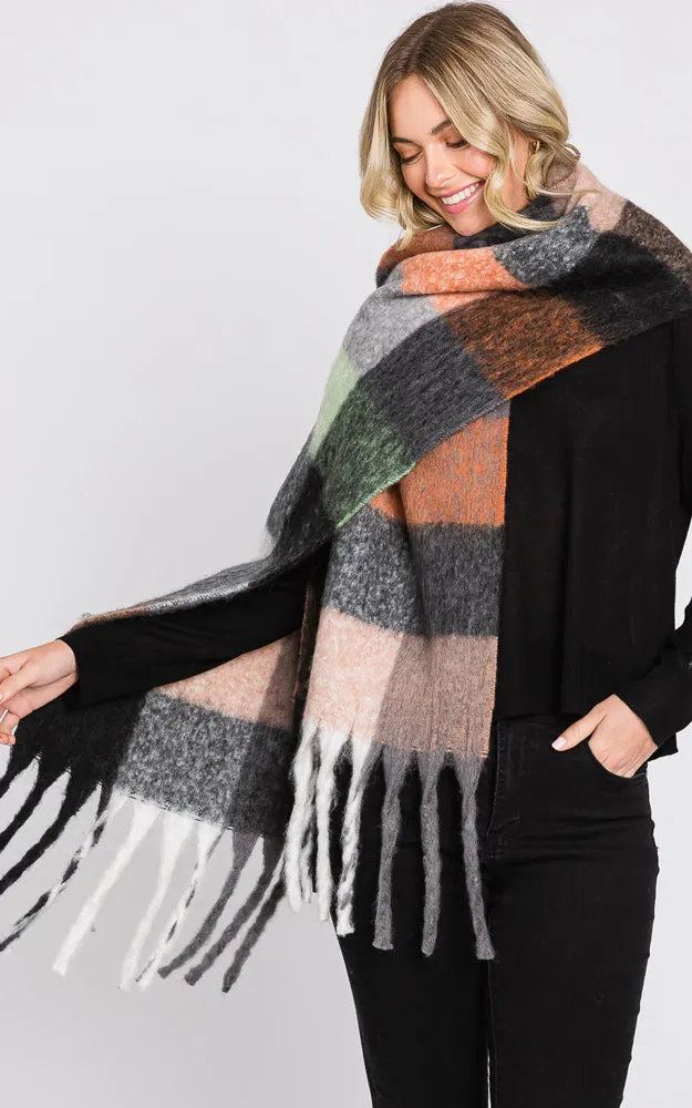 MS0310 MULTI COLOR PLAID SCARF W/FRINGES