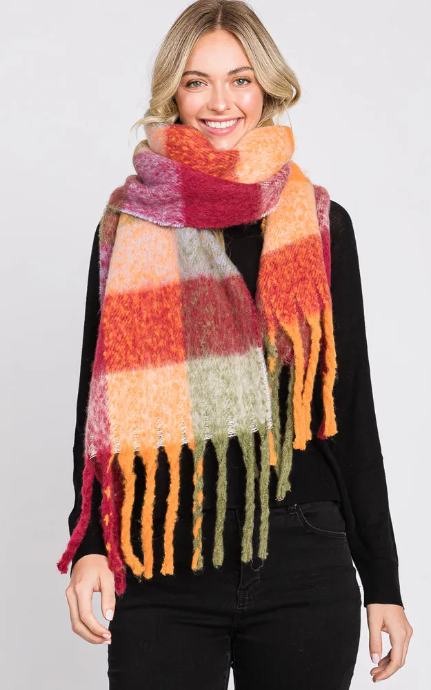 MS0310 MULTI COLOR PLAID SCARF W/FRINGES