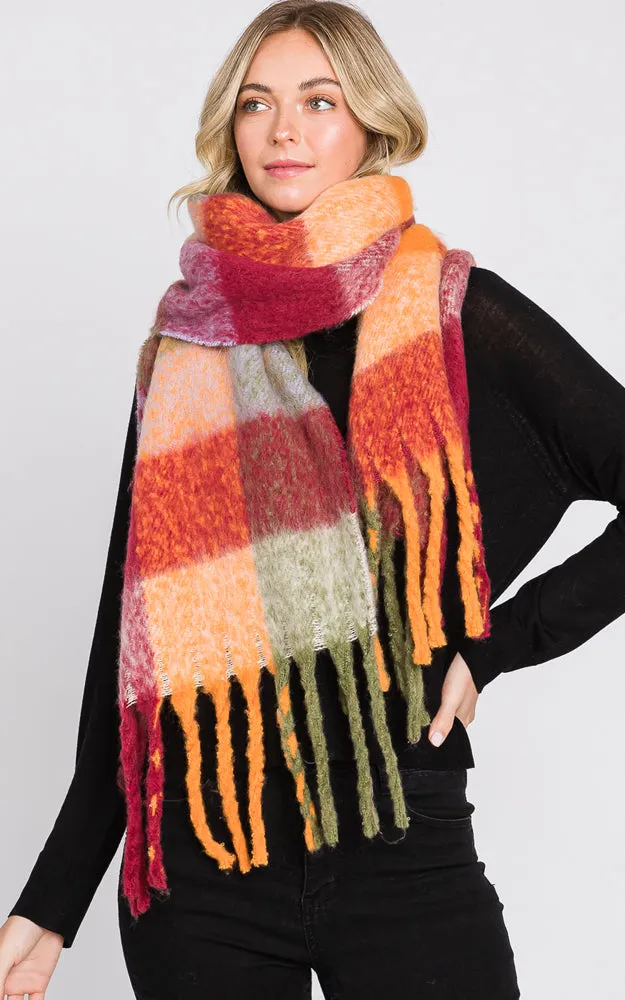 MS0310 MULTI COLOR PLAID SCARF W/FRINGES