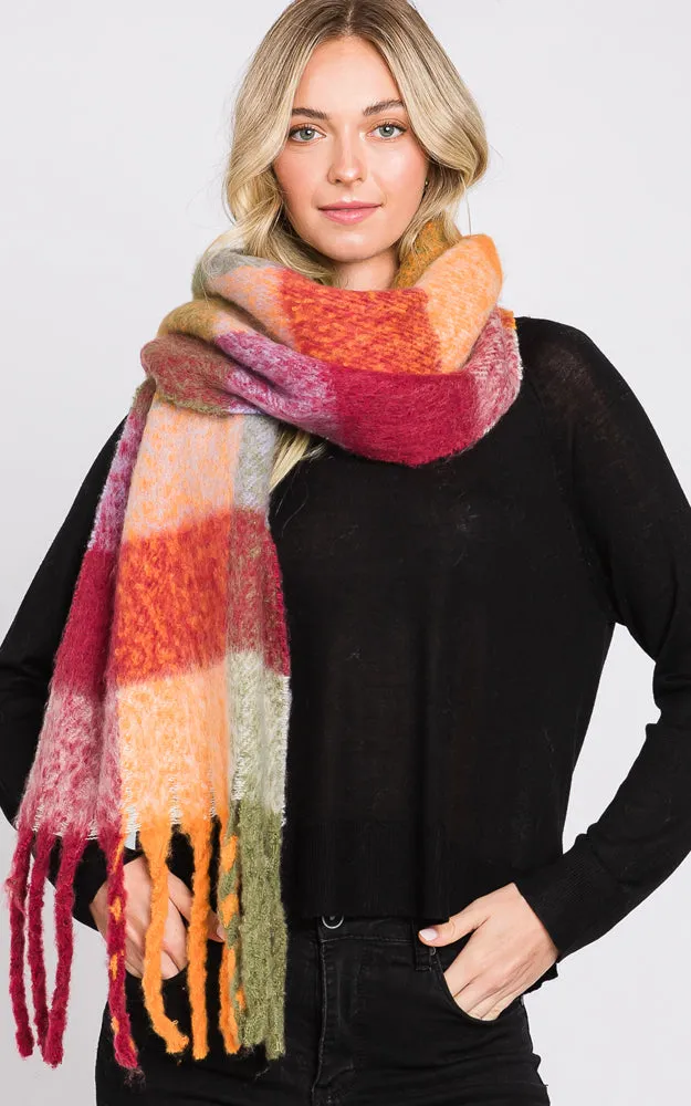 MS0310 MULTI COLOR PLAID SCARF W/FRINGES