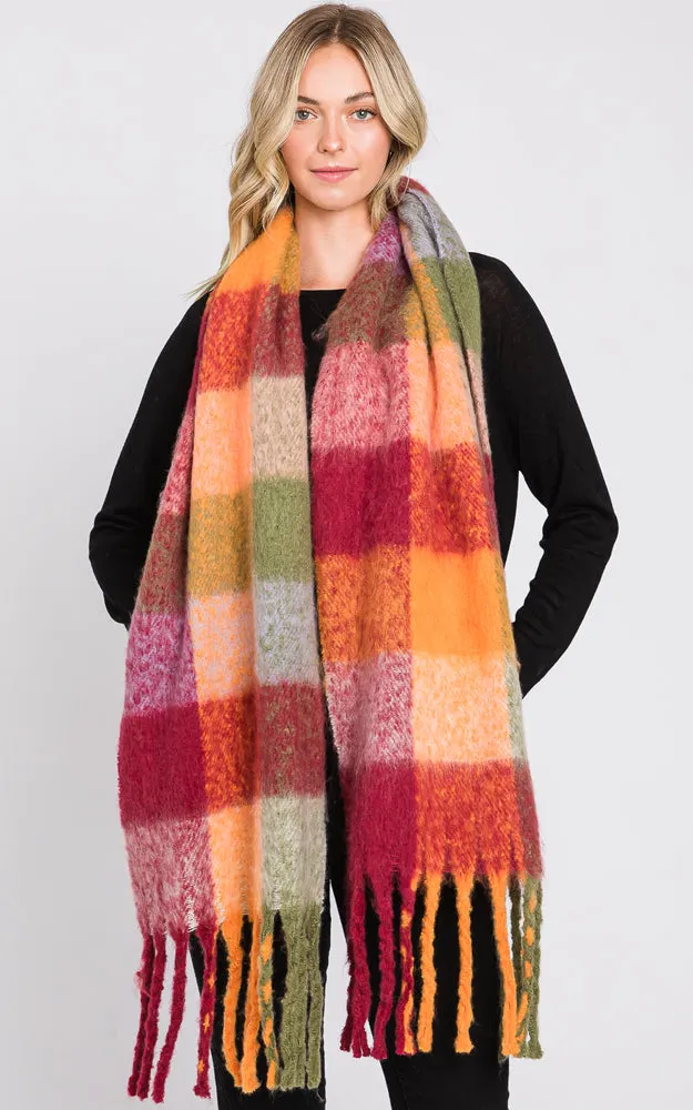 MS0310 MULTI COLOR PLAID SCARF W/FRINGES