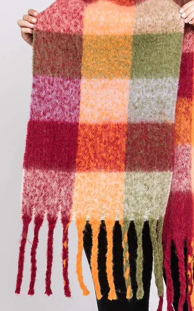 MS0310 MULTI COLOR PLAID SCARF W/FRINGES