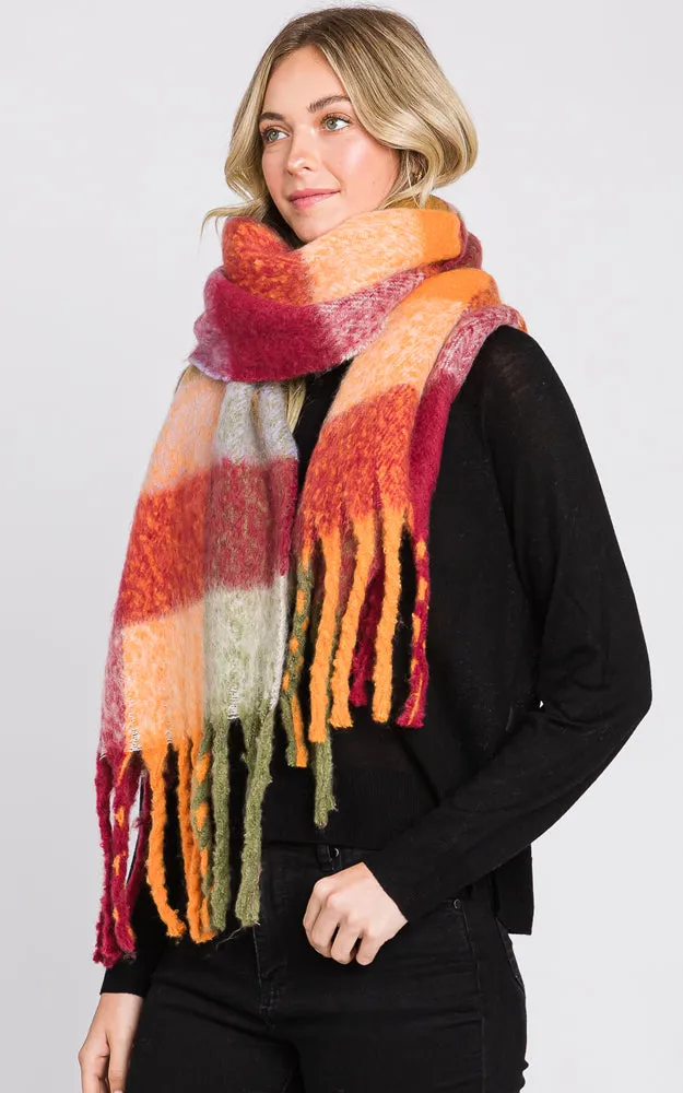 MS0310 MULTI COLOR PLAID SCARF W/FRINGES