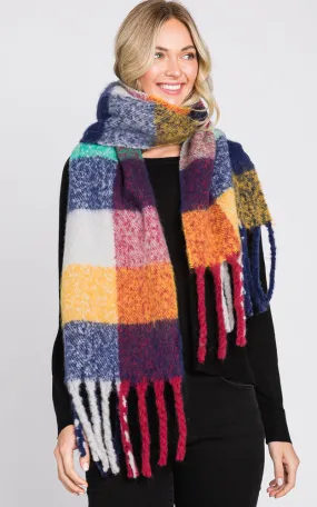 MS0310 MULTI COLOR PLAID SCARF W/FRINGES