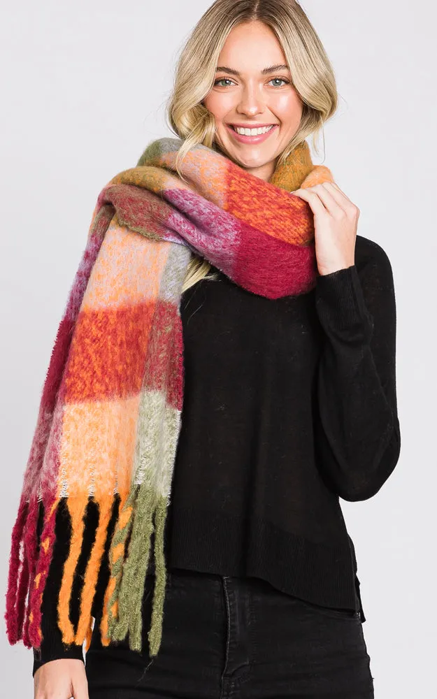 MS0310 MULTI COLOR PLAID SCARF W/FRINGES