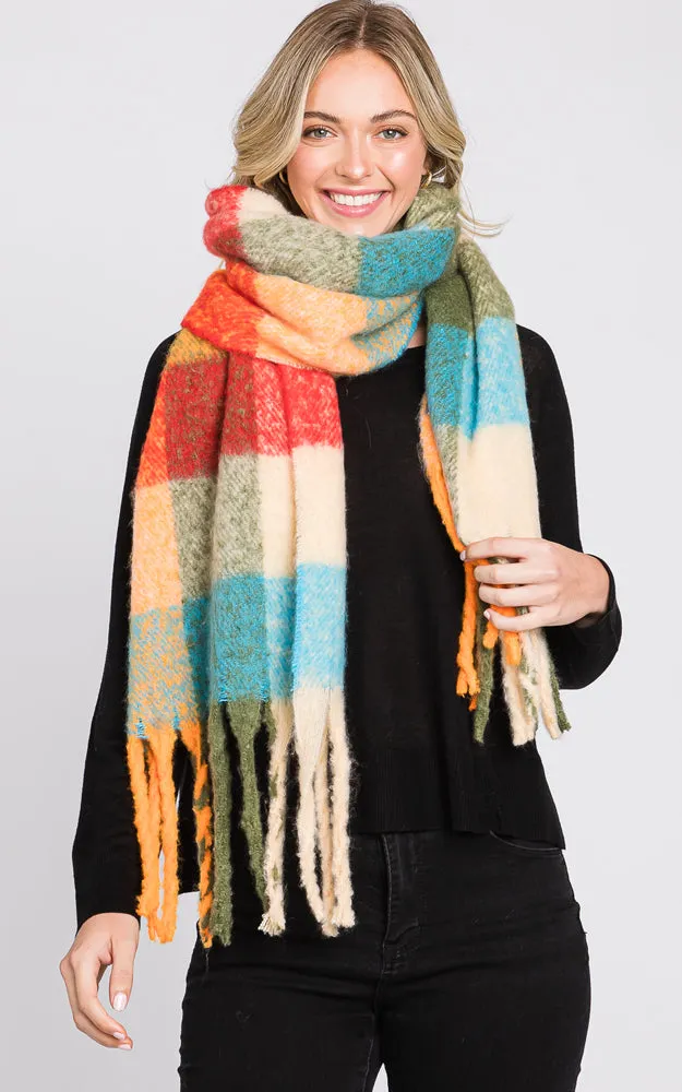 MS0310 MULTI COLOR PLAID SCARF W/FRINGES