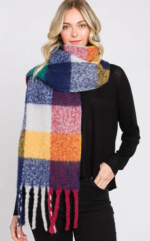 MS0310 MULTI COLOR PLAID SCARF W/FRINGES