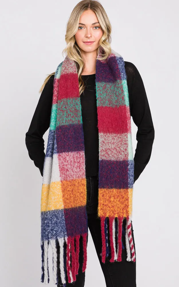 MS0310 MULTI COLOR PLAID SCARF W/FRINGES