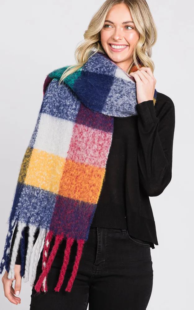 MS0310 MULTI COLOR PLAID SCARF W/FRINGES