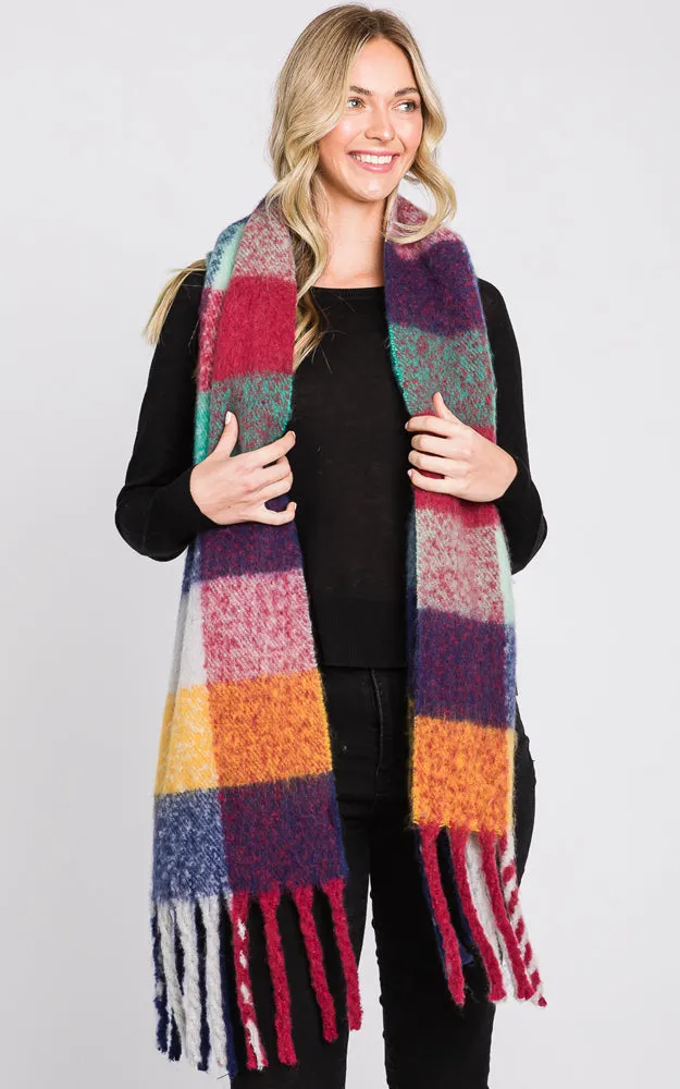 MS0310 MULTI COLOR PLAID SCARF W/FRINGES