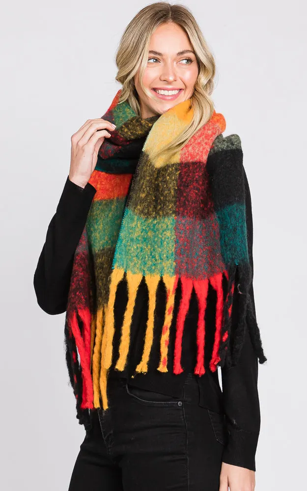 MS0310 MULTI COLOR PLAID SCARF W/FRINGES