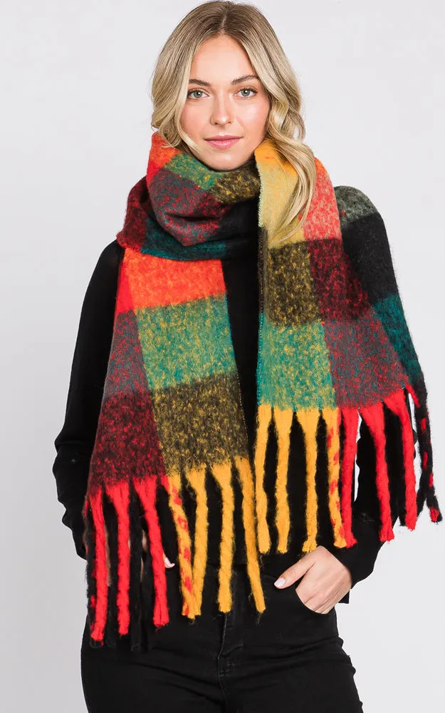 MS0310 MULTI COLOR PLAID SCARF W/FRINGES