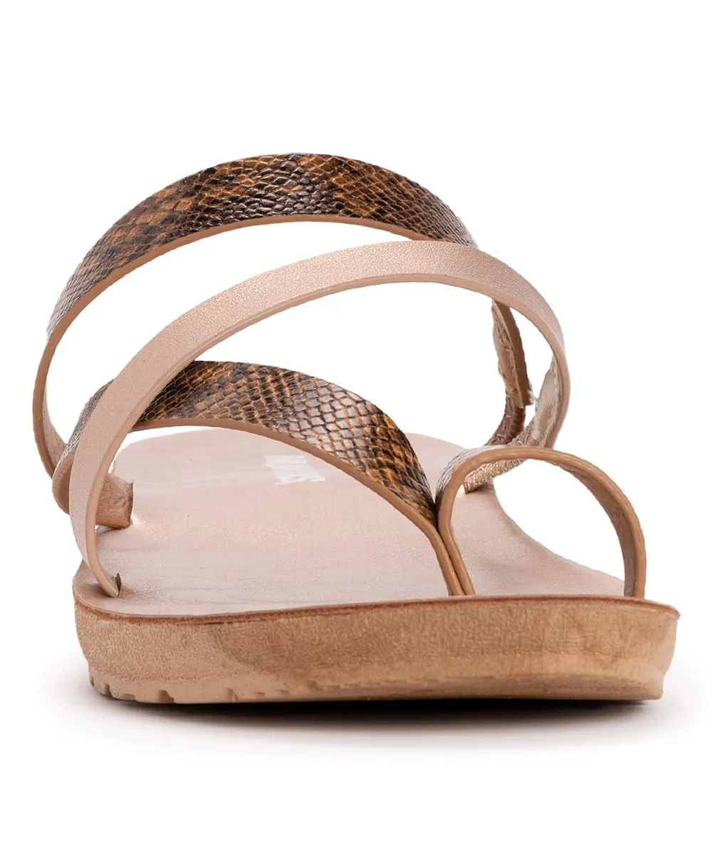 Mukluks Rose Gold Snake-Embossed Town Toe-Loop Sandal