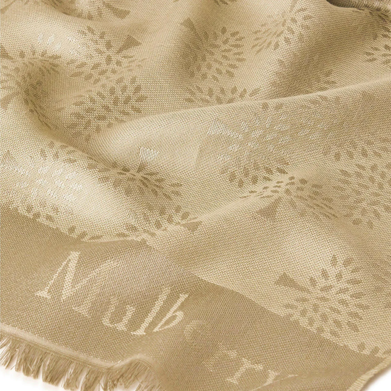 MULBERRY Logo Tree Fringed Scarf - Linen Green