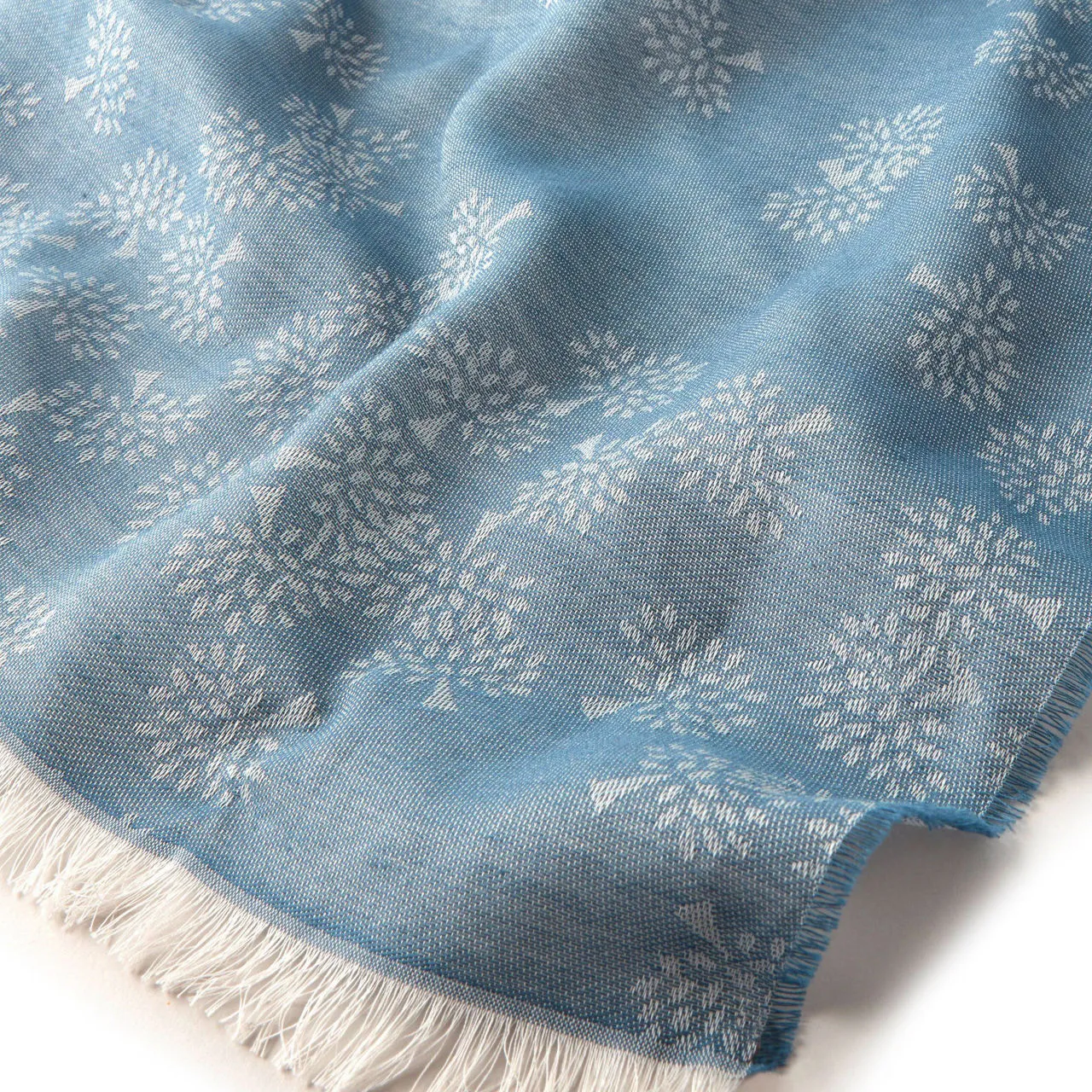 MULBERRY Tamara Logo Tree Fringed Scarf - Denim Blue