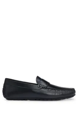 Nappa-leather driver moccasins with embossed logo