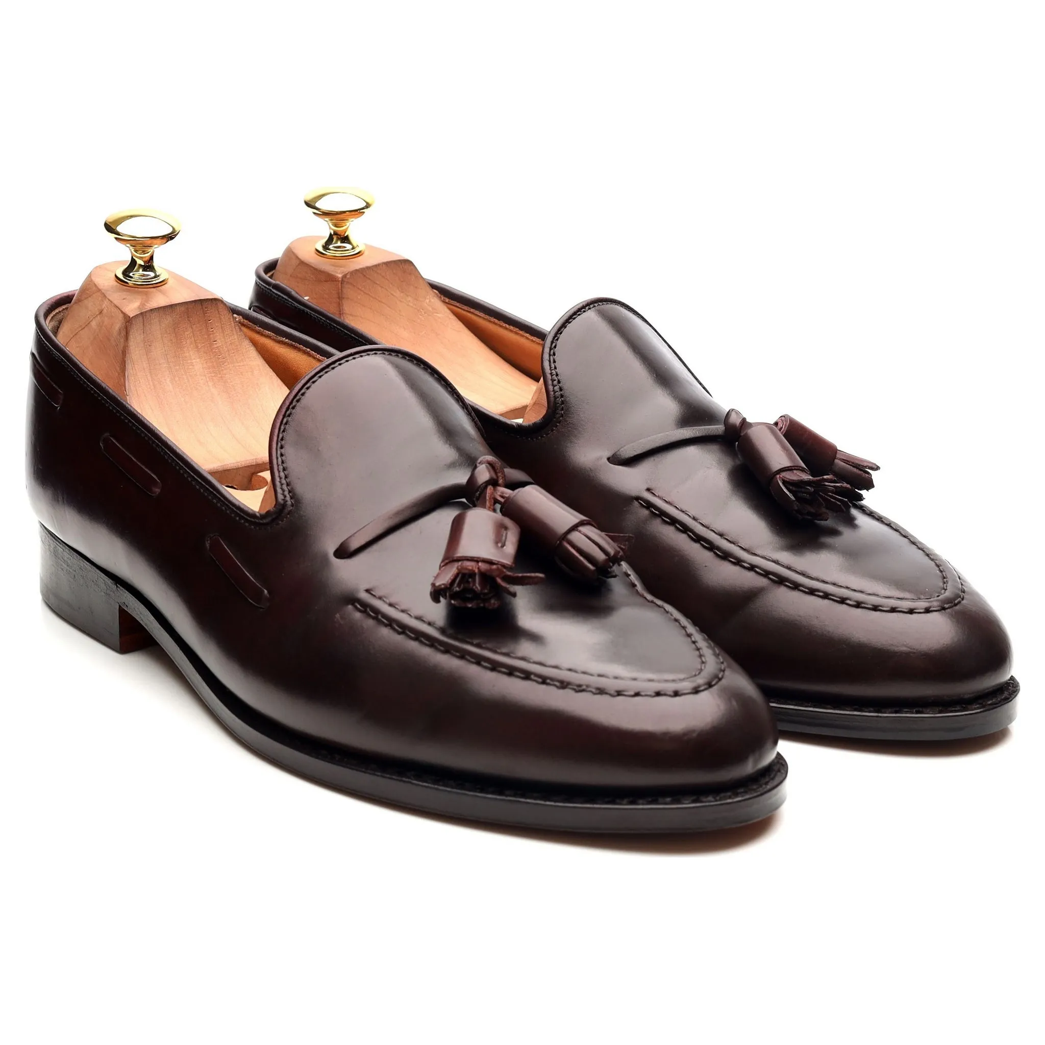 New & Lingwood Burgundy Cordovan Leather Tassel Loafers UK 9.5 E