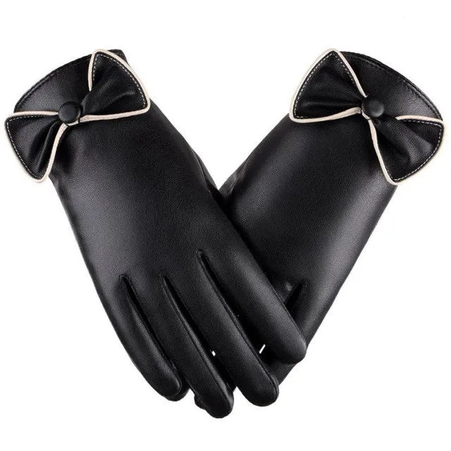 New Fashion  Gloves For Womens Thermal Warm Artificial leather Bow Motorcycle Snow Snowboard Gloves Female SM6