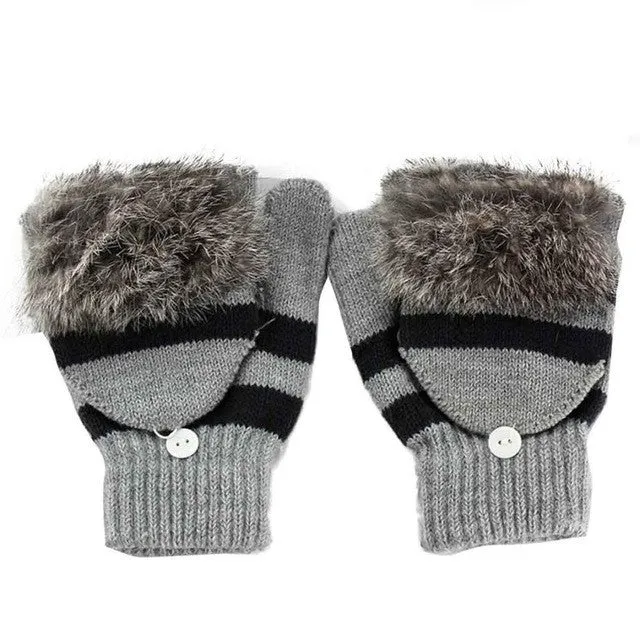 New Fashion   Mittens For Womens Knitted Warm  Gloves Female Faux Fur Pompom Ball Gloves Women guantes mujer GS