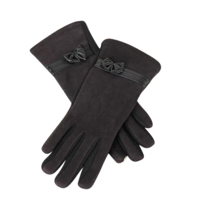 New Fashion Suede Elegant Women Gloves  Warm Driving Soft Wrist Bow Gloves Female Mittens guantes mujer  #1207 SM6