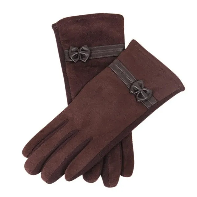 New Fashion Suede Elegant Women Gloves  Warm Driving Soft Wrist Bow Gloves Female Mittens guantes mujer  #1207 SM6