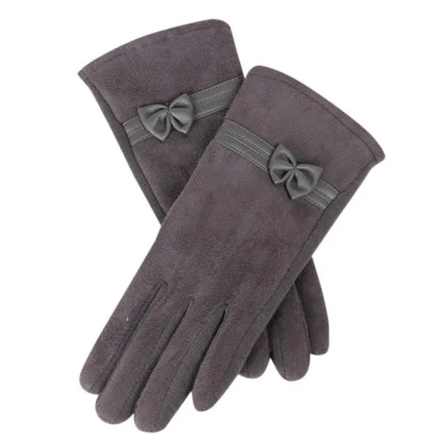 New Fashion Suede Elegant Women Gloves  Warm Driving Soft Wrist Bow Gloves Female Mittens guantes mujer  #1207 SM6