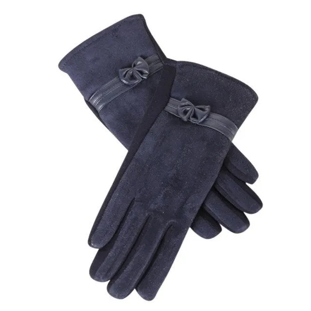 New Fashion Suede Elegant Women Gloves  Warm Driving Soft Wrist Bow Gloves Female Mittens guantes mujer  #1207 SM6