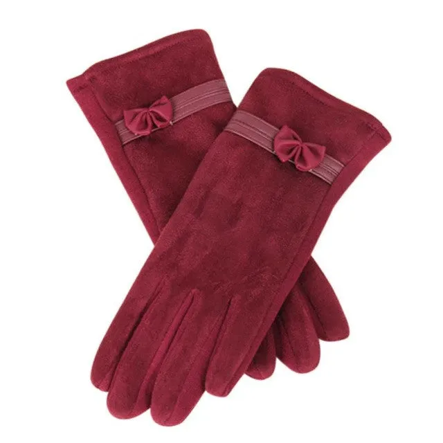 New Fashion Suede Elegant Women Gloves  Warm Driving Soft Wrist Bow Gloves Female Mittens guantes mujer  #1207 SM6