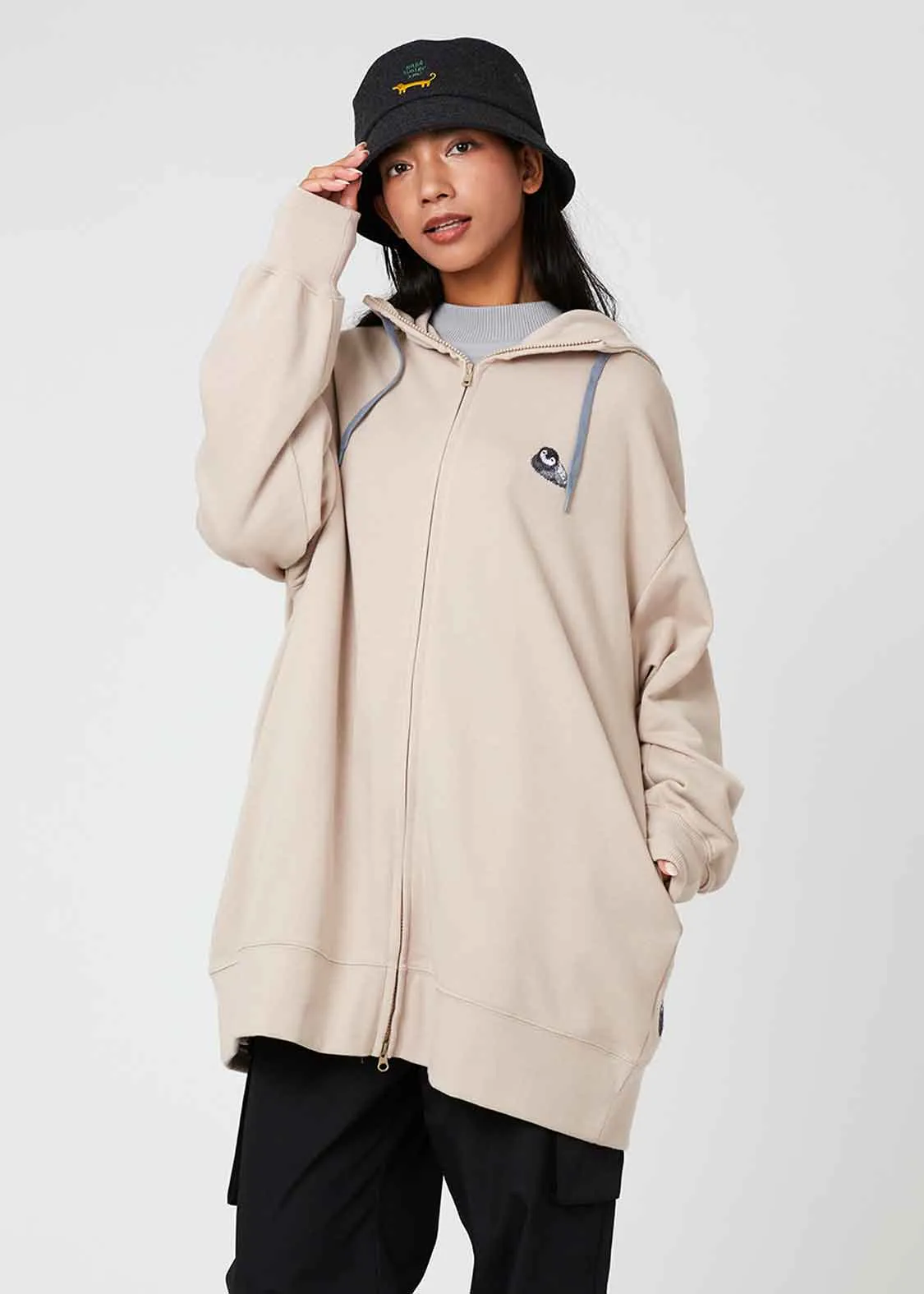 Over Size Long Sleeve Zip Parka (Fluffy Penguin)