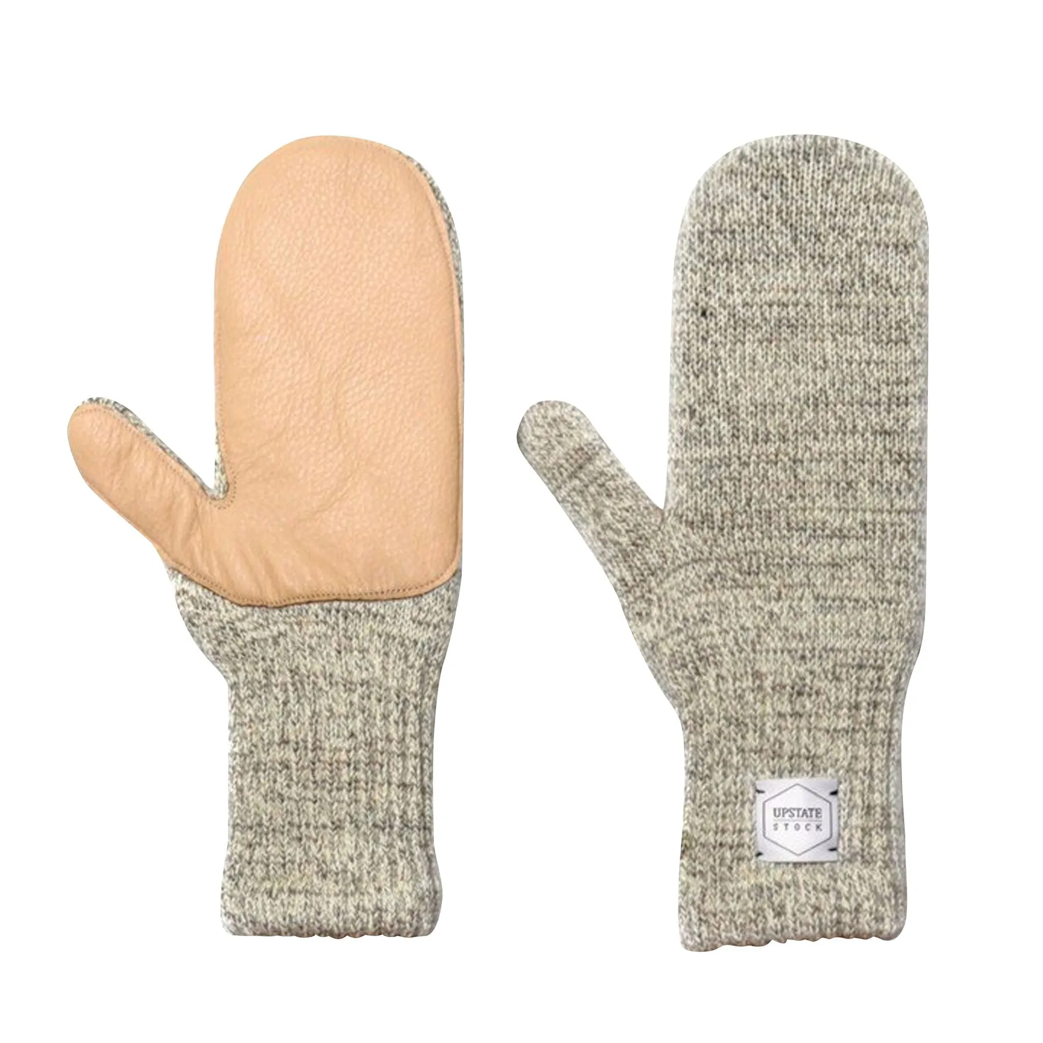 Ragg Wool Mitten - Oatmeal Melange With Natural Deerskin