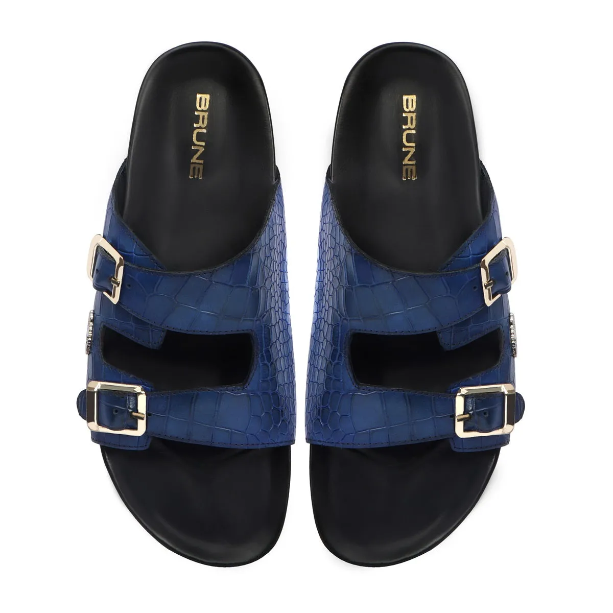 Slide-in Slippers in Blue Deep Cut Leather