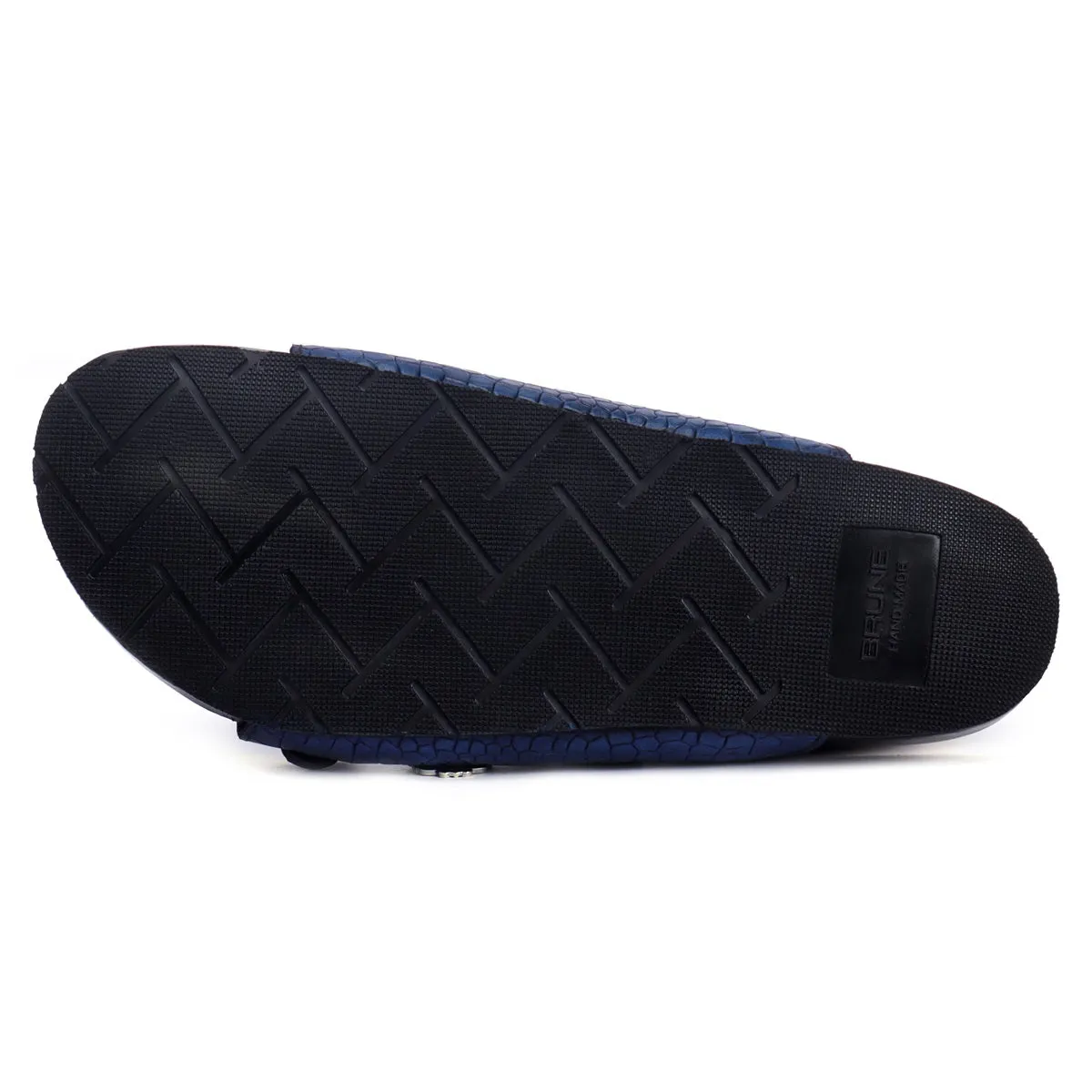 Slide-in Slippers in Blue Deep Cut Leather