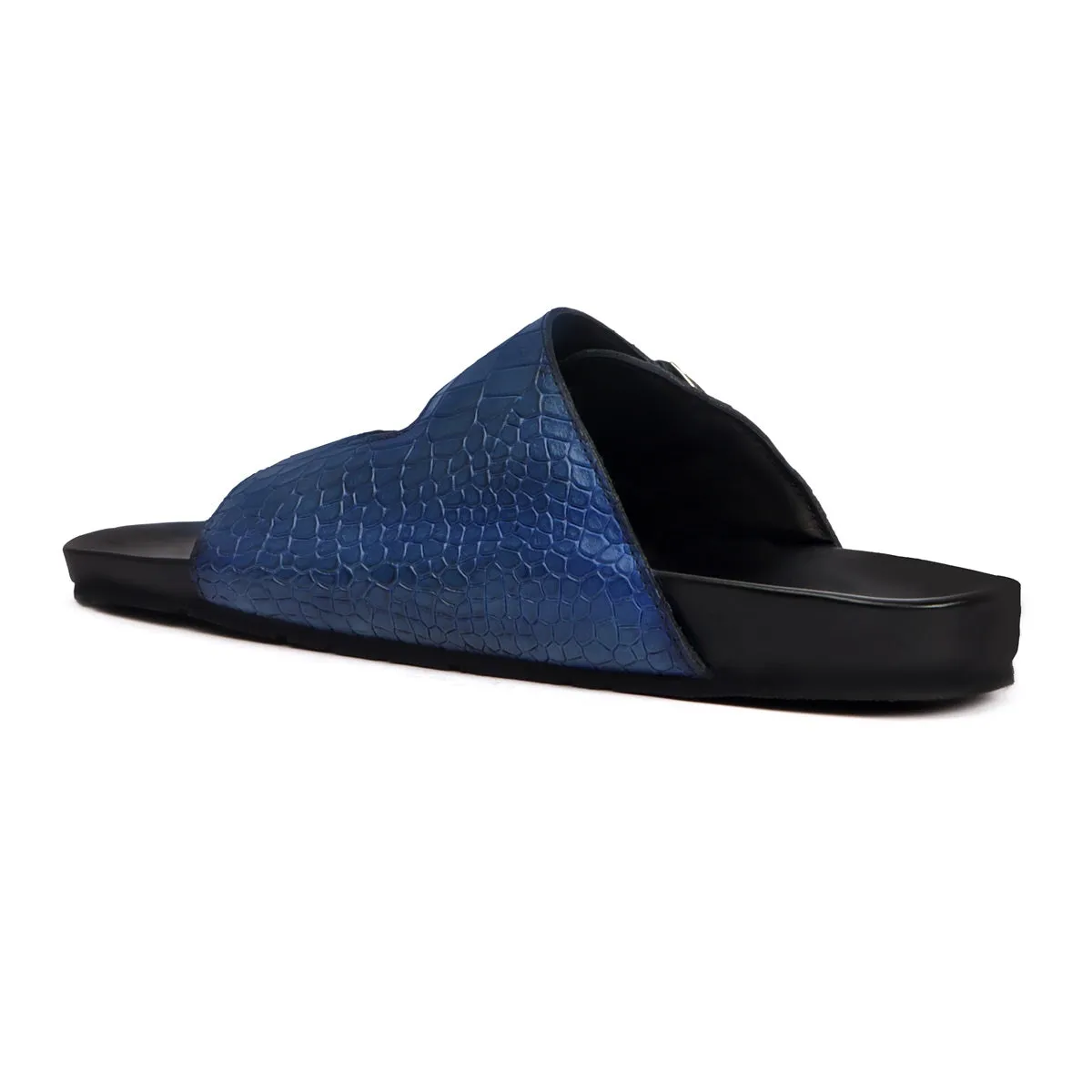 Slide-in Slippers in Blue Deep Cut Leather