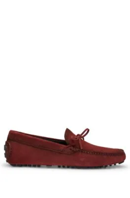 Suede moccasins with buckled upper strap