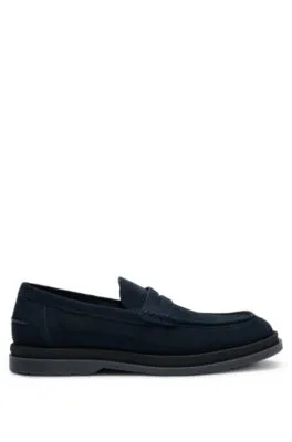 Suede moccasins with penny trim