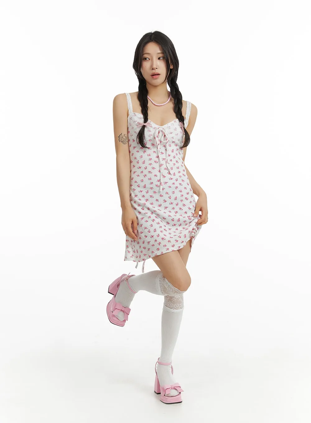 Sweetheart Floral Ribbon Mini Dress IM404